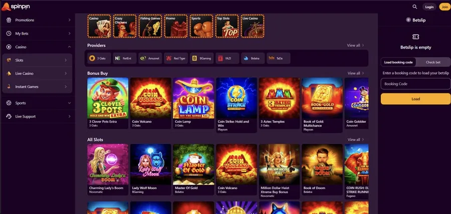 Spinpin Best Casino List homepage interface screenshot